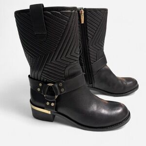 Vince Camuto Quilted Moto Boots – Black Leather –‎ Size 7.5M